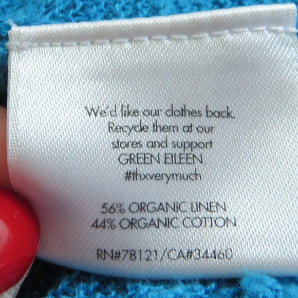 EILEEN FISHER Linen Cotton Blend Textured Knit Open Front Cardigan Ocean Blue 1X - Picture 14 of 15